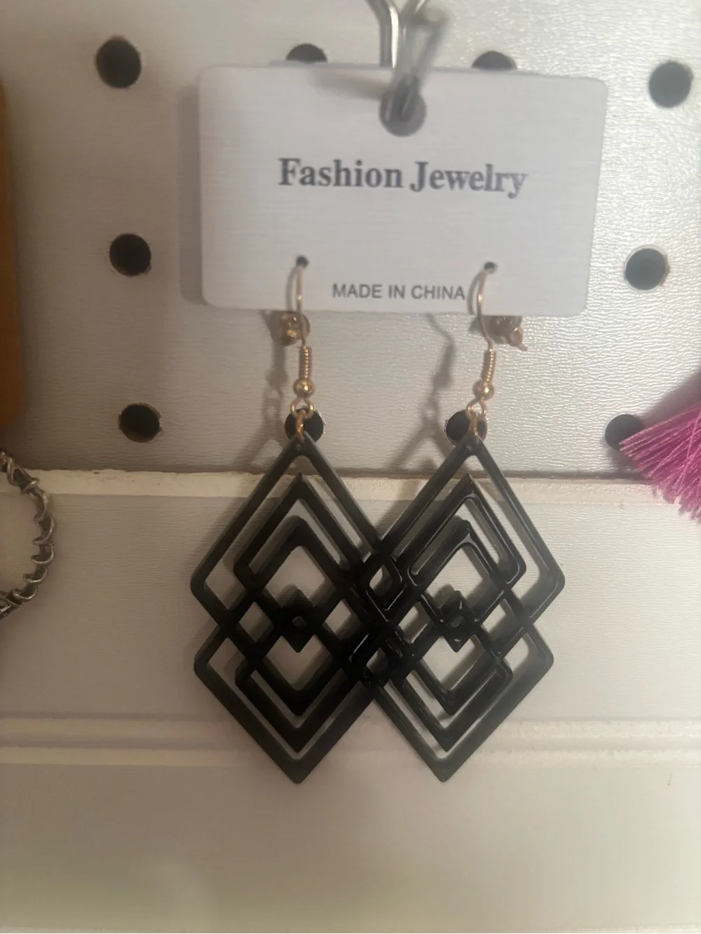 Fashion Jewelry Black Layered Geometric Dangle Earrings